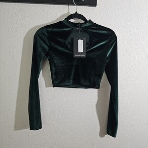 PrettyLittleThing NWT Top 2 Emerald Green Velvet Long Sleeve